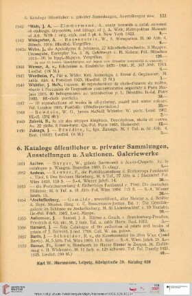 6. Kataloge öffentlicher und privater Sammlungen, Ausstellungen und Auktionen, Galeriewerke (Nr. 1951 - 2276)