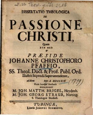 Dissertatio Theologica De Passione Christi