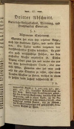 Dritter Abschnitt. Natürliche Beschaffenheit, Witterung, und Fruchtbarkeit Sonorens
