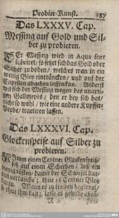 Das LXXXV. Cap. Messing auf Gold und Silber zu probieren.