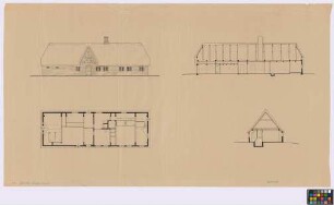 Westerland, Sylt ([Landkreis Süd-Tondern]): Haus Prott. Haupthaus (Grundriss, Ansicht, Längsschnitt, Querschnitt)