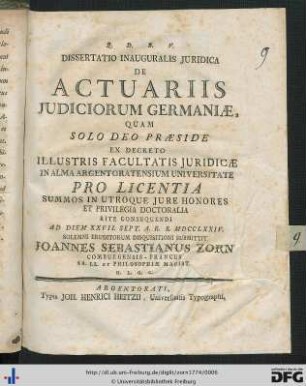 Dissertatio Inauguralis Juridica De Actuarius Judiciorum Germaniæ
