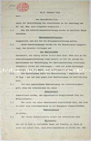 Hektografiertes Informationsblatt zur Arbeitslosenunterstützung
