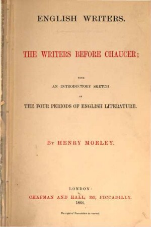 English writers : an attempt towards a history of English literature. I