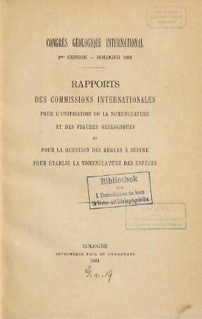Report of the ... session : = Comptes rendus de la session / Congrès Géologique International. 2. 1881 (1882), Suppl.