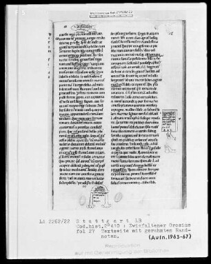 Orosius, Historiarum libri septem adversos paganos — Fisch und Hände, Folio 27recto