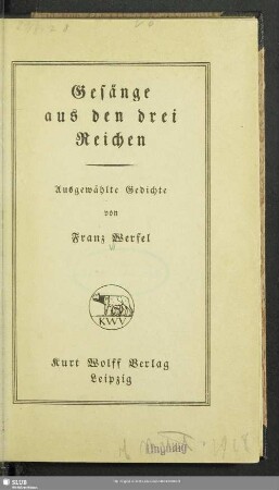 Gesänge aus den drei Reichen : ausgewählte Gedichte