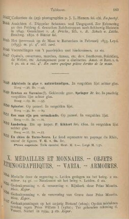 X. Médailles et monnaies. - Objets ethnographiques. - Varia. - Armoires
