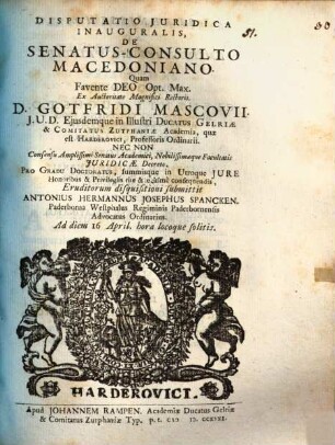 Disp. iur. inaug. de senatus-consulto Macedoniano