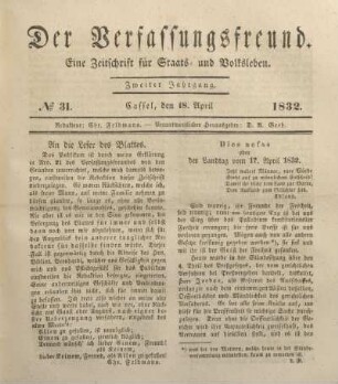 № 31. Cassel, den 18. April 1832.