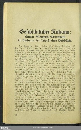 Geschichtlicher Anhang: Lützen, Meuchen, Altranstädt im Rahmen der schwedischen Geschichte