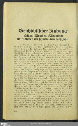 Geschichtlicher Anhang: Lützen, Meuchen, Altranstädt im Rahmen der schwedischen Geschichte