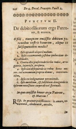146-155, Punctum II. De debito filiorum erga Parentes, & econtra.