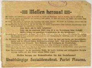 Aufruf der USPD zu einer Kundgebung am 26. Februar 1919 in Plauen anlässlich der Ermordung von Kurt Eisner