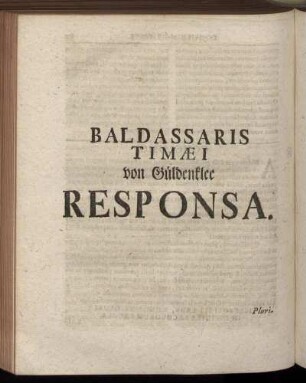 Baldassaris Timæi von Güldenklee Responsa.