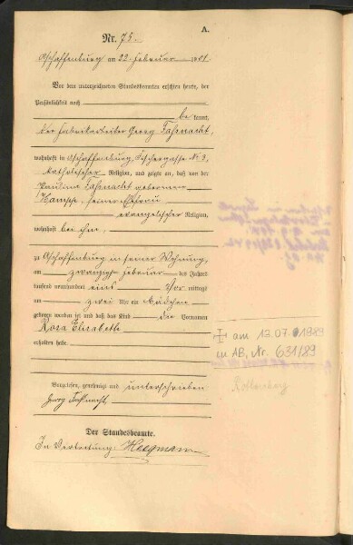 Standesamtsbuch der Stadt Aschaffenburg: Geburten 365/1900 - 184/1901