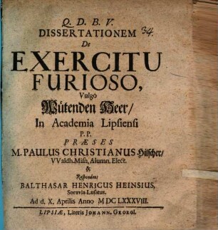 Dissertationem De Exercitu Furioso, Vulgo Wütenden Heer