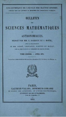 Tome Sixième. - Avril 1874.