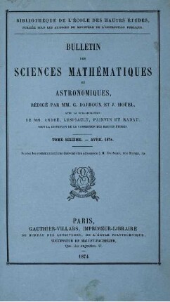 Tome Sixième. - Avril 1874.