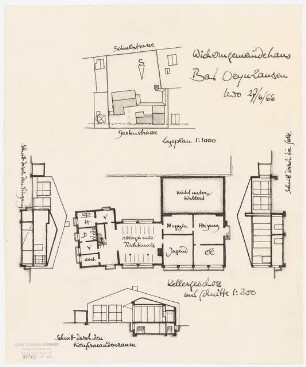 Heilig-Geist-Kirche, Bad Oeynhausen Gemeindehaus: Lageplan 1:1000, Kellergeschoss und Schnitte 1:200