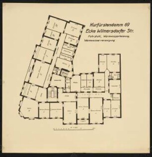 Wohn- und Geschäftshaus Kurfürstendamm 69, Berlin-Charlottenburg: Ansicht Fassade und Anlage Vorgarten 1:100