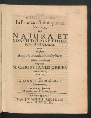 Disputationum In Primam Philosophiam Secunda De Natura Et Constitutione Philosophiae In Genere