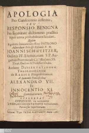 Apologia Pro Conscientiis infirmis, Sev Responsio Benigna Pro securitate dictaminis practici super certa probabilitate fundati