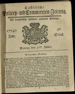 5tes Stueck, Montag den 31ten Januar 1774