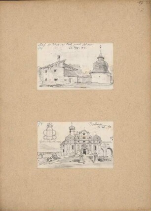 Reiseskizzen aus Österreich, Deutschland und Italien: Hall, Absam: Bauernhaus (Perspektivische Ansicht), Volders: Villa (Grundriss Perspektivische Ansicht)