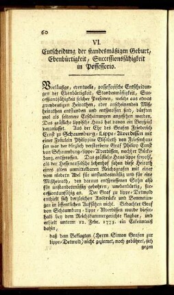 VI. Entscheidung der standesmäßigen Geburt, Ebenbürtigkeit, Successionsfähigkeit in Possessorio.