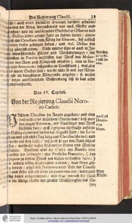 Das IV. Capitel. Von der Regierung Claudii Neronis Cæsaris.