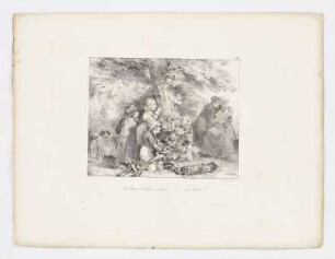 Junger Soldat umarmt eine Dame, Blatt 7 der Folge "Lithographische Skizzen für Kinder"
