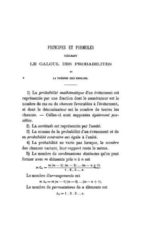 Principes et Formules Résumant la calcul des Probabilites.