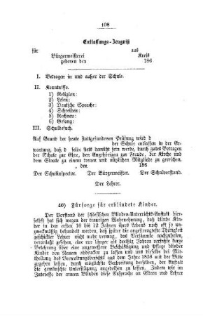 Fürsorge für erblindete Kinder : [IV. Elementarschulwesen]