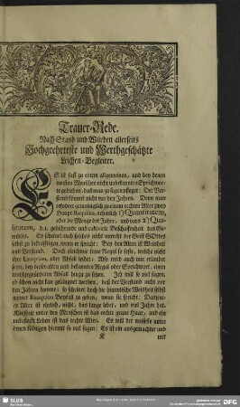 Trauer-Rede. Nach Stand und Würden allerseits Hochgeehrteste und Werthgeschätzte Leichen-Begleiter