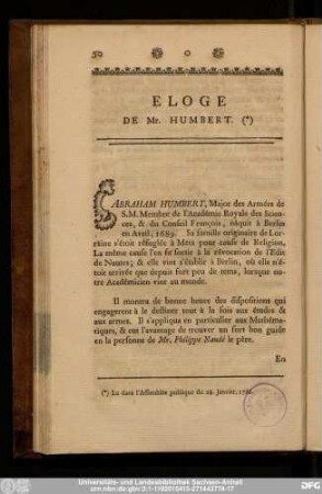Eloge De Mr. Humbert.