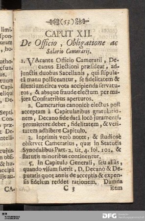 Caput XII. De Officio, Obligatione ac Salario Camerarii.