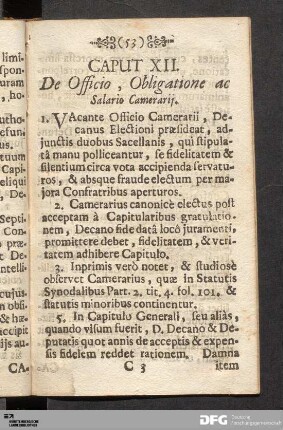 Caput XII. De Officio, Obligatione ac Salario Camerarii.