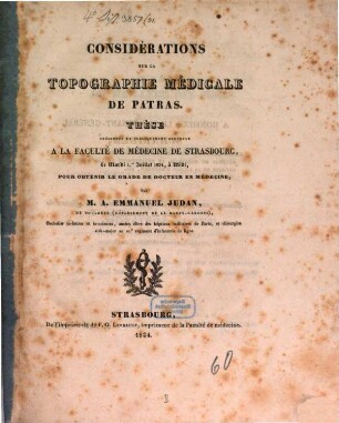 Considérations sur la topographie médicale de Patras