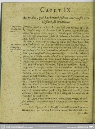 Caput IX. An modus, quô Lutherai jubent internosci Ecclesiam, sit lunaticus