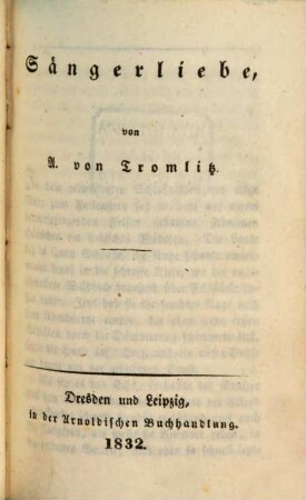 Sämmtliche Schriften von A. von Tromlitz. 27. Sängerliebe