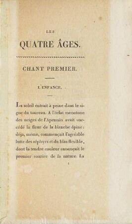 Chant Premier. L'Enfance