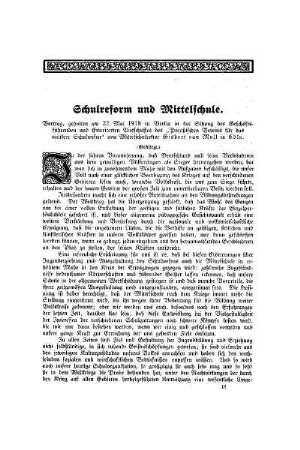 Schulreform und Mittelschule