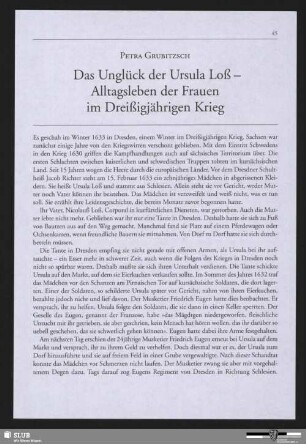 Das Unglück der Ursula Loß - Alltagsleben der Frauen im Dreißigjährigen Krieg