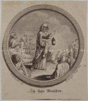 Der griechische Philosph Diogenes mit dem Attribut der Laterne - Titelvignette zum Physiognomischen Almanach für das Jahr 1792