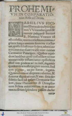PROHEMIUM IN COMPARATIOnem Solis ad Deum.