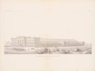 Königliche Ostbahn. Ostbahnhof, Berlin: Perspektivische Ansicht (aus: Atlas zur Zeitschrift für Bauwesen, hrsg. v. G. Erbkam, Jg. 20, 1870)