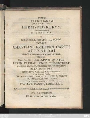 40: Cvriam Regnitianam Non. Nvllo. Ivre Hermvndvrorvm Cognominandam Disserit ...