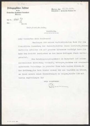[Brief von Unbekannt an Otto Selz vom 16. November 1931]