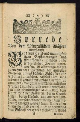 Vorrede Von den Mineralischen Wässern überhaupt
